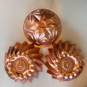 Vintage Set of Three Copper Pinwheel 
Jello/Cake Mold with Hanging Hooks